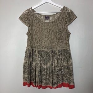 Free People tan lace & paisley peplum top